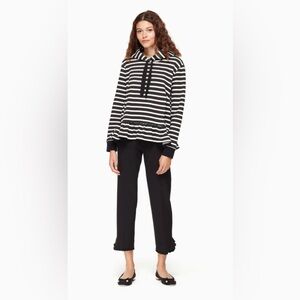 New Kate Spade Broome Street Striped Hooded Sweatshirt In Black/White Size L